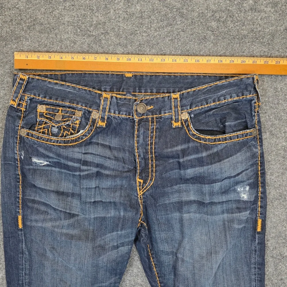 True Religion Geno Jeans Men 42W X 33L Blue Slim Fit Distressed Flap Pocket